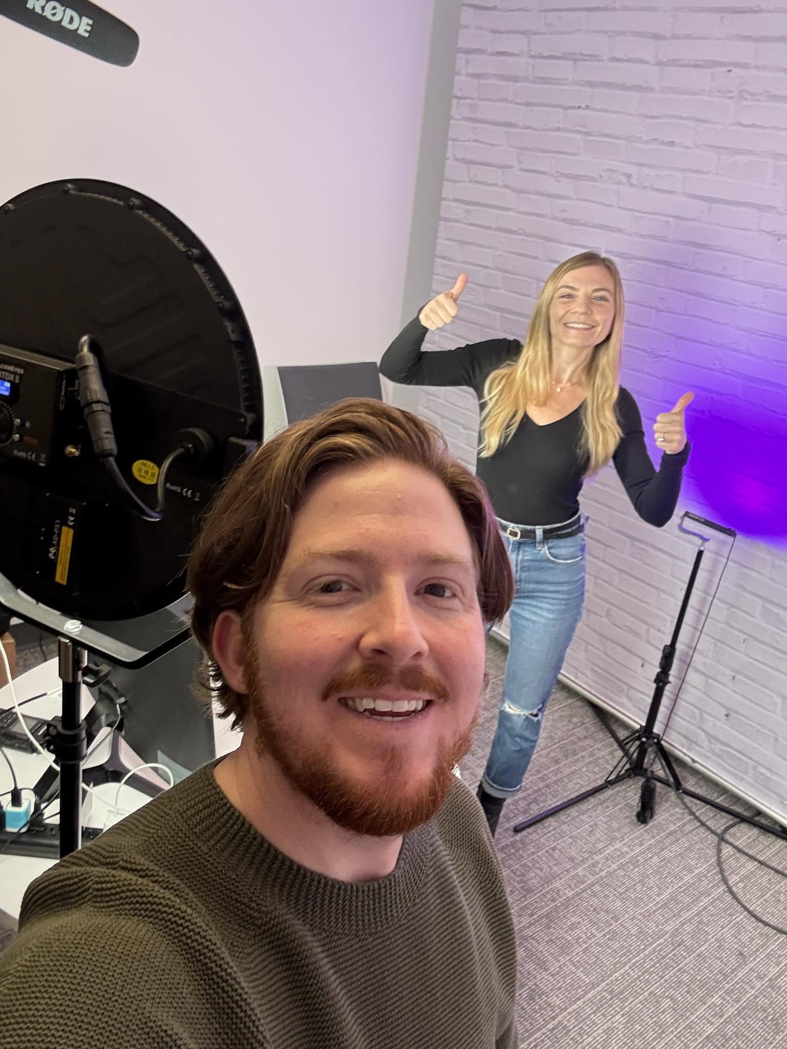 Corie Meredith with a colleague in the content studio